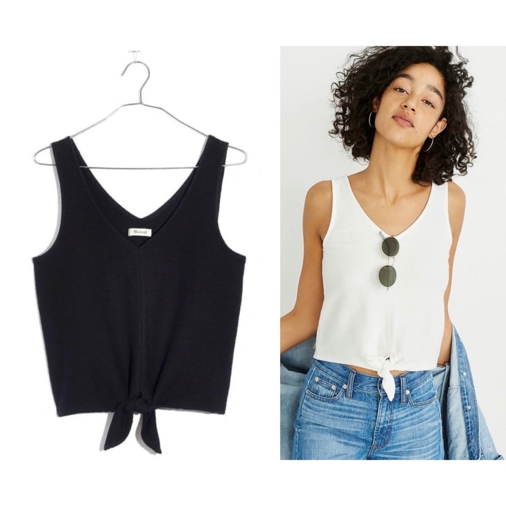 Madewell Texture & Thread Tie Front Black Tank Top